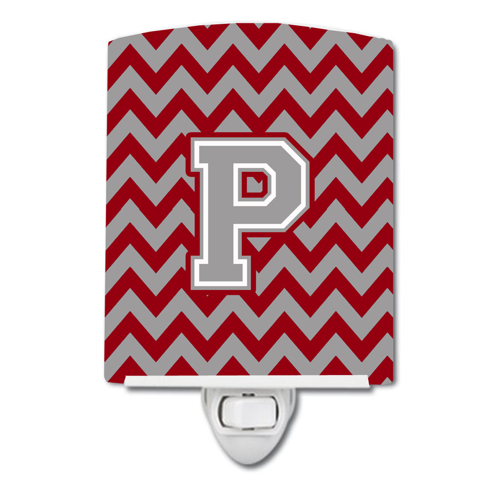 Letter P Chevron Crimson and Grey   Ceramic Night Light CJ1043-PCNL - the-store.com