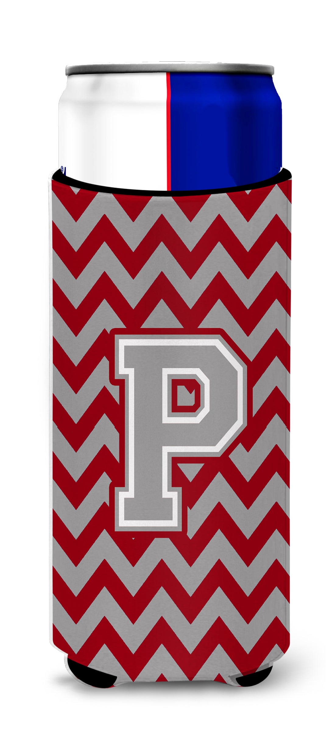 Letter P Chevron Crimson and Grey   Ultra Beverage Insulators for slim cans CJ1043-PMUK.