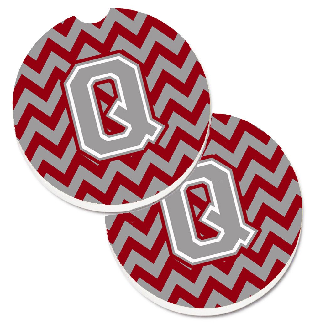 Letter Q Chevron Crimson and Grey   Set of 2 Cup Holder Car Coasters CJ1043-QCARC by Caroline's Treasures