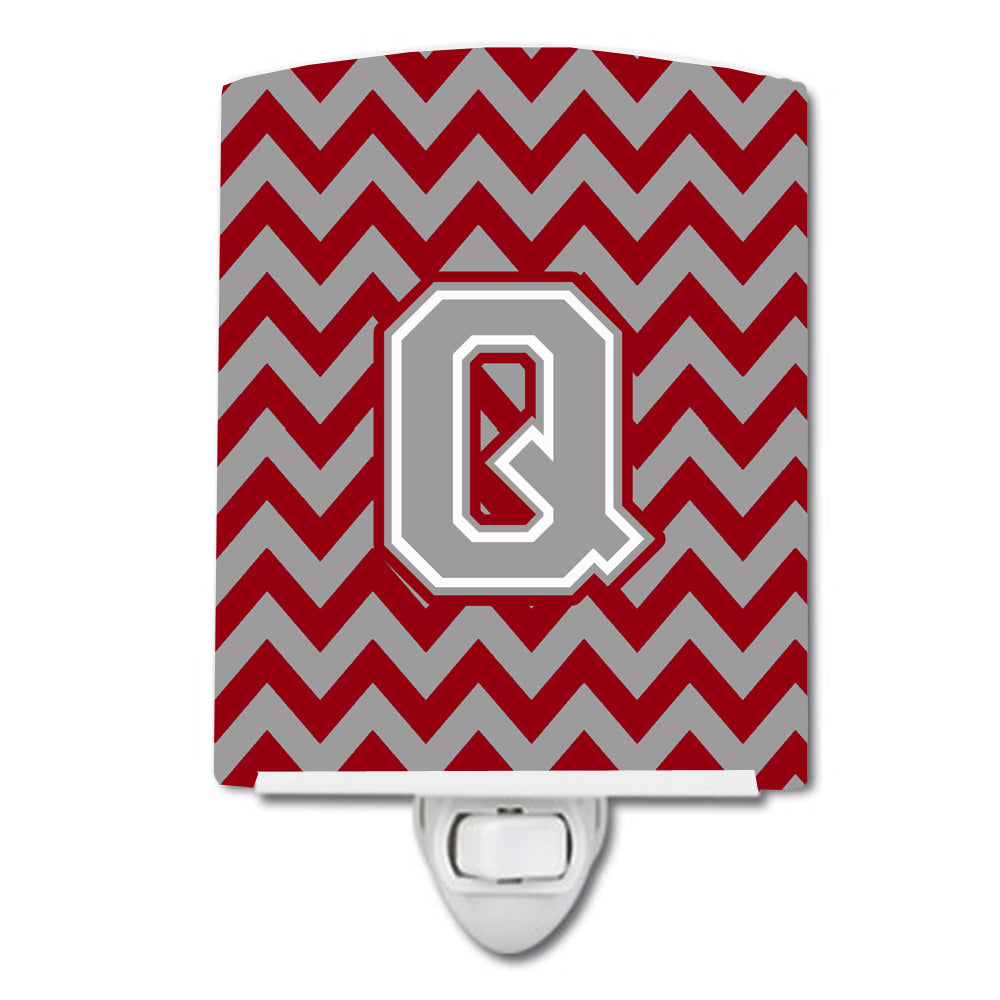 Letter Q Chevron Crimson and Grey   Ceramic Night Light CJ1043-QCNL - the-store.com