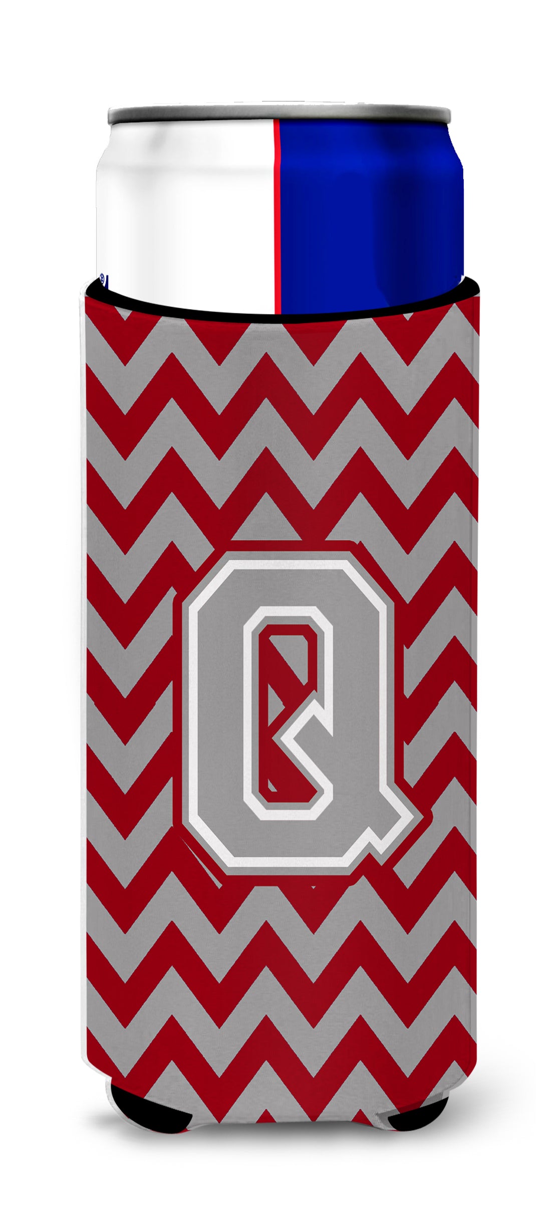 Letter Q Chevron Crimson and Grey   Ultra Beverage Insulators for slim cans CJ1043-QMUK.