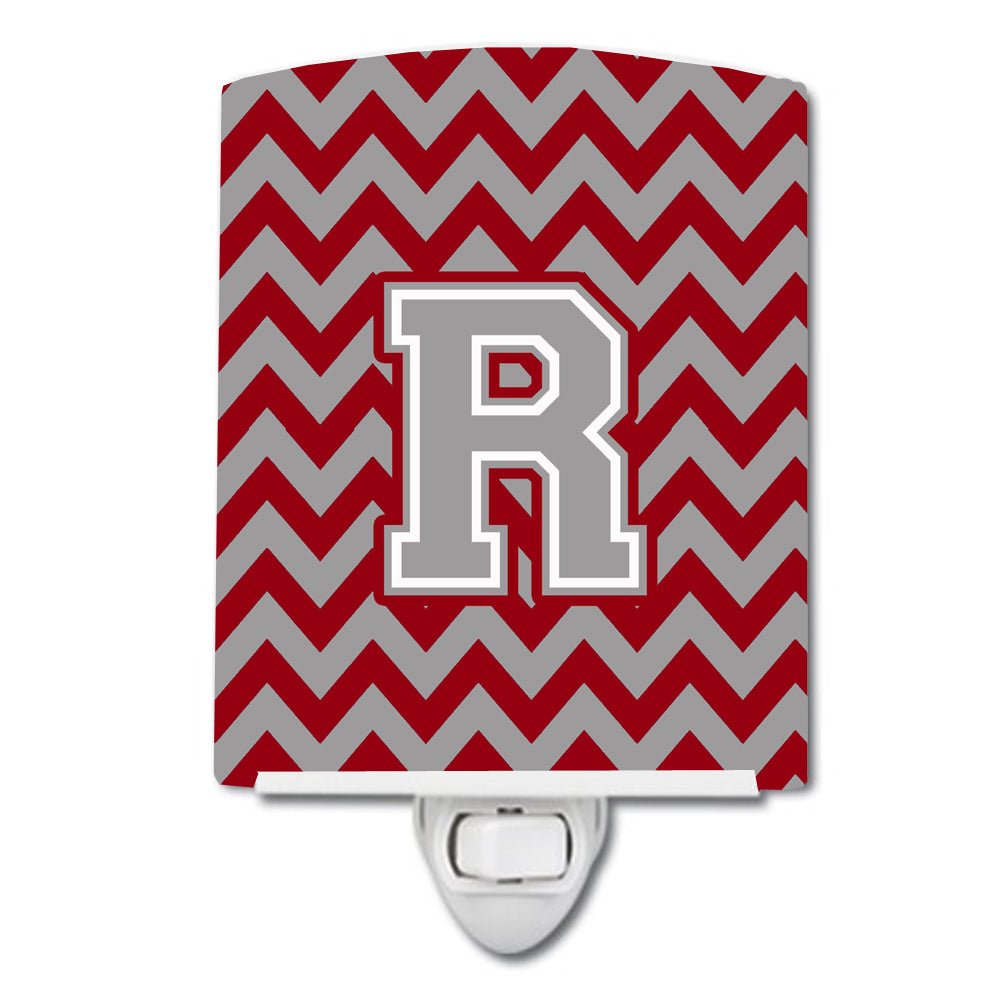 Letter R Chevron Crimson and Grey   Ceramic Night Light CJ1043-RCNL - the-store.com