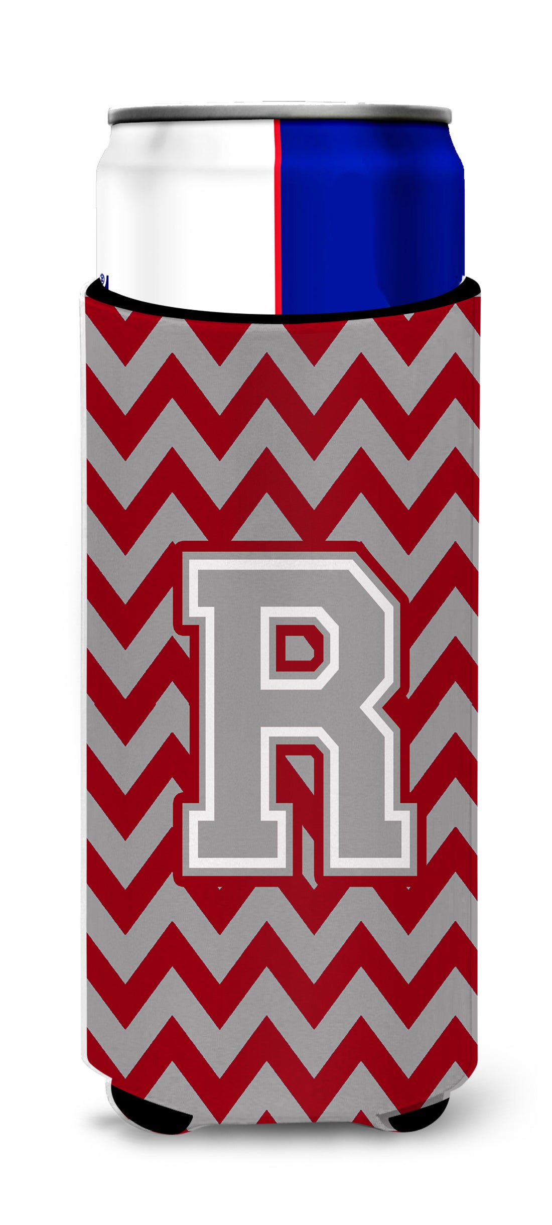 Letter R Chevron Crimson and Grey   Ultra Beverage Insulators for slim cans CJ1043-RMUK.