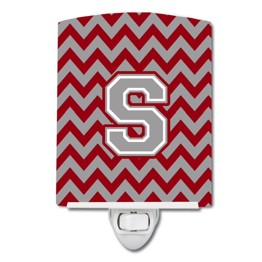 Letter S Chevron Crimson and Grey   Ceramic Night Light CJ1043-SCNL - the-store.com