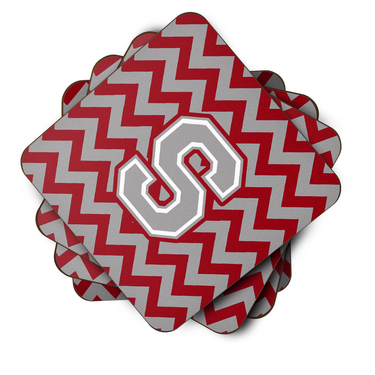 Letter S Chevron Crimson and Grey   Foam Coaster Set of 4 CJ1043-SFC - the-store.com