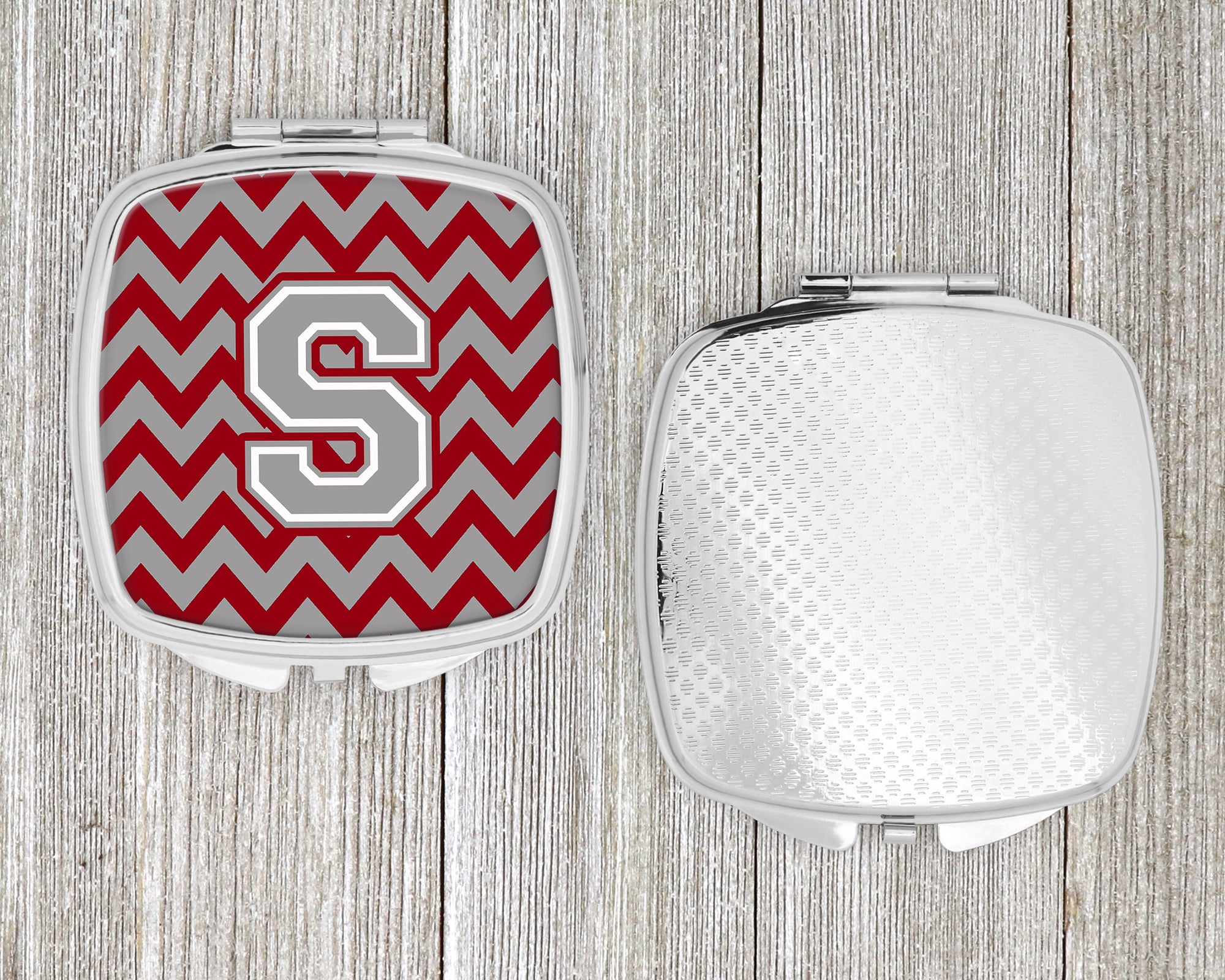 Letter S Chevron Crimson and Grey   Compact Mirror CJ1043-SSCM  the-store.com.