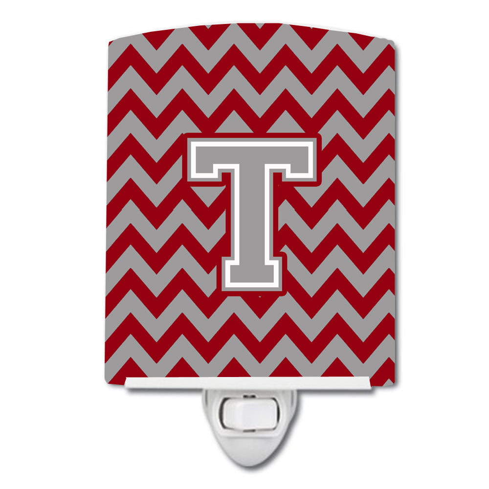 Letter T Chevron Crimson and Grey   Ceramic Night Light CJ1043-TCNL - the-store.com