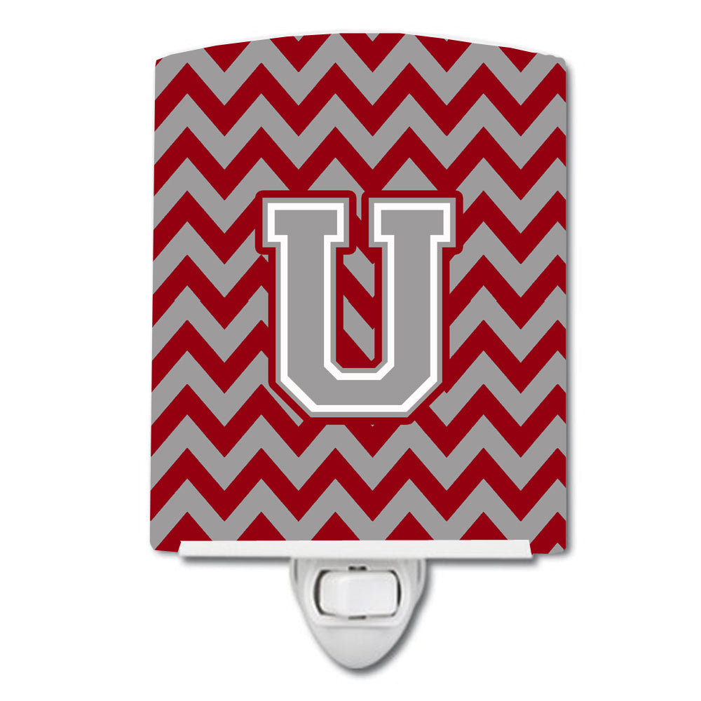 Letter U Chevron Crimson and Grey   Ceramic Night Light CJ1043-UCNL - the-store.com