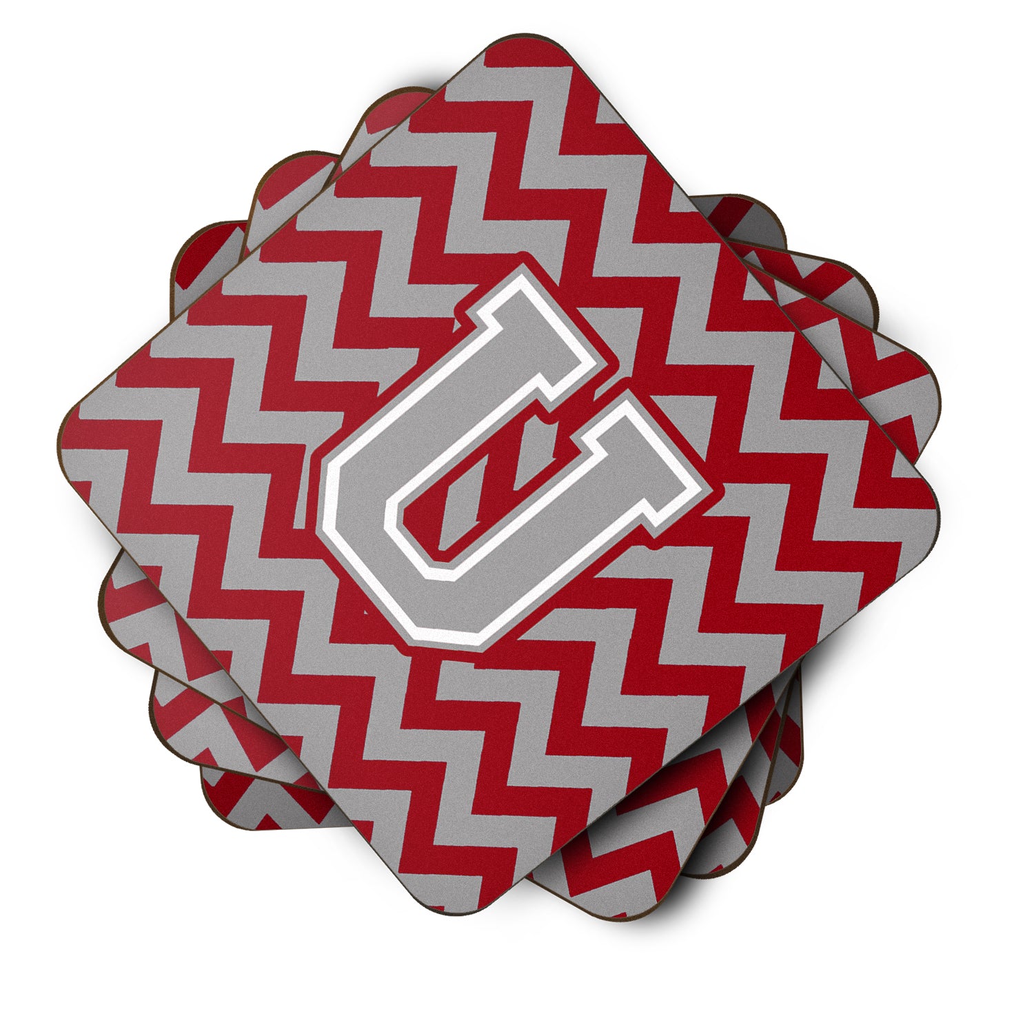 Letter U Chevron Crimson and Grey   Foam Coaster Set of 4 CJ1043-UFC - the-store.com