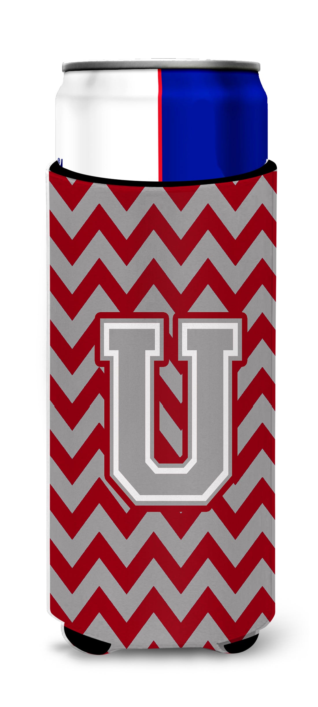 Letter U Chevron Crimson and Grey   Ultra Beverage Insulators for slim cans CJ1043-UMUK.