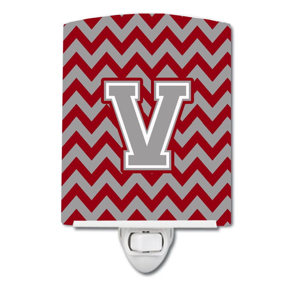 Letter V Chevron Crimson and Grey   Ceramic Night Light CJ1043-VCNL - the-store.com