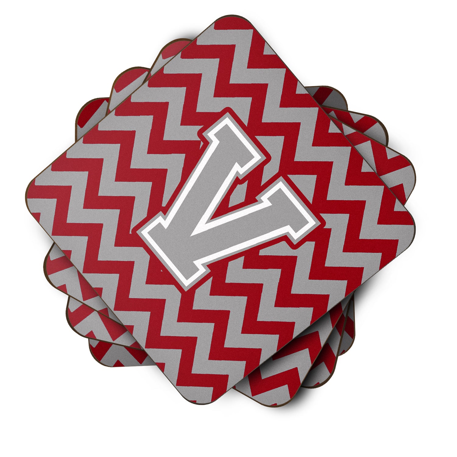 Letter V Chevron Crimson and Grey   Foam Coaster Set of 4 CJ1043-VFC - the-store.com