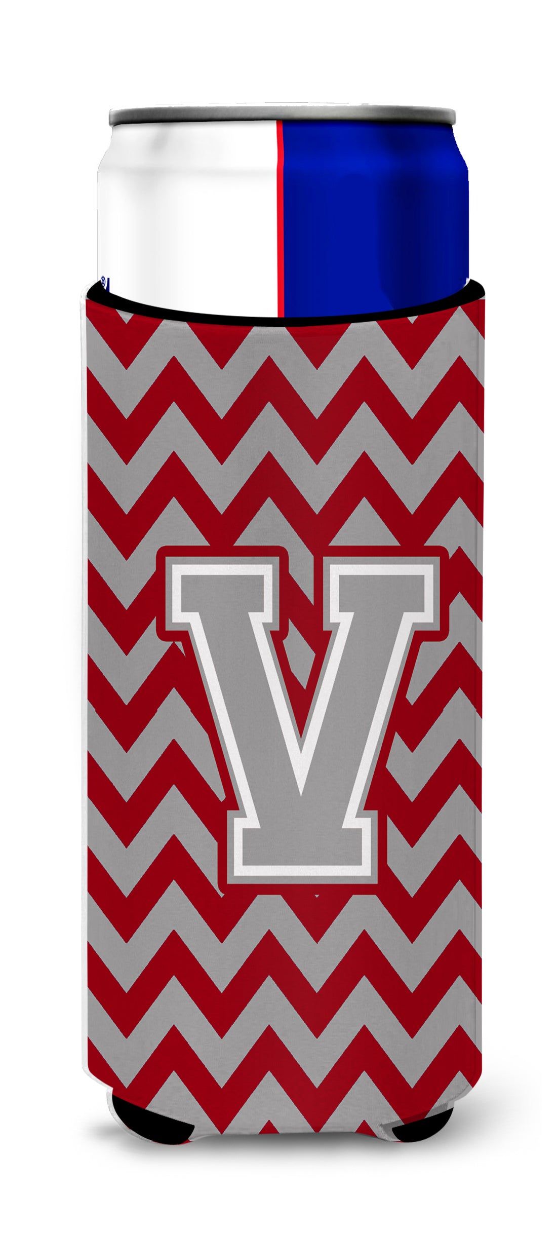 Letter V Chevron Crimson and Grey   Ultra Beverage Insulators for slim cans CJ1043-VMUK.