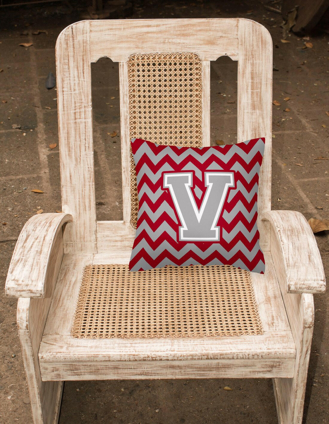 Letter V Chevron Crimson and Grey   Fabric Decorative Pillow CJ1043-VPW1414 - the-store.com