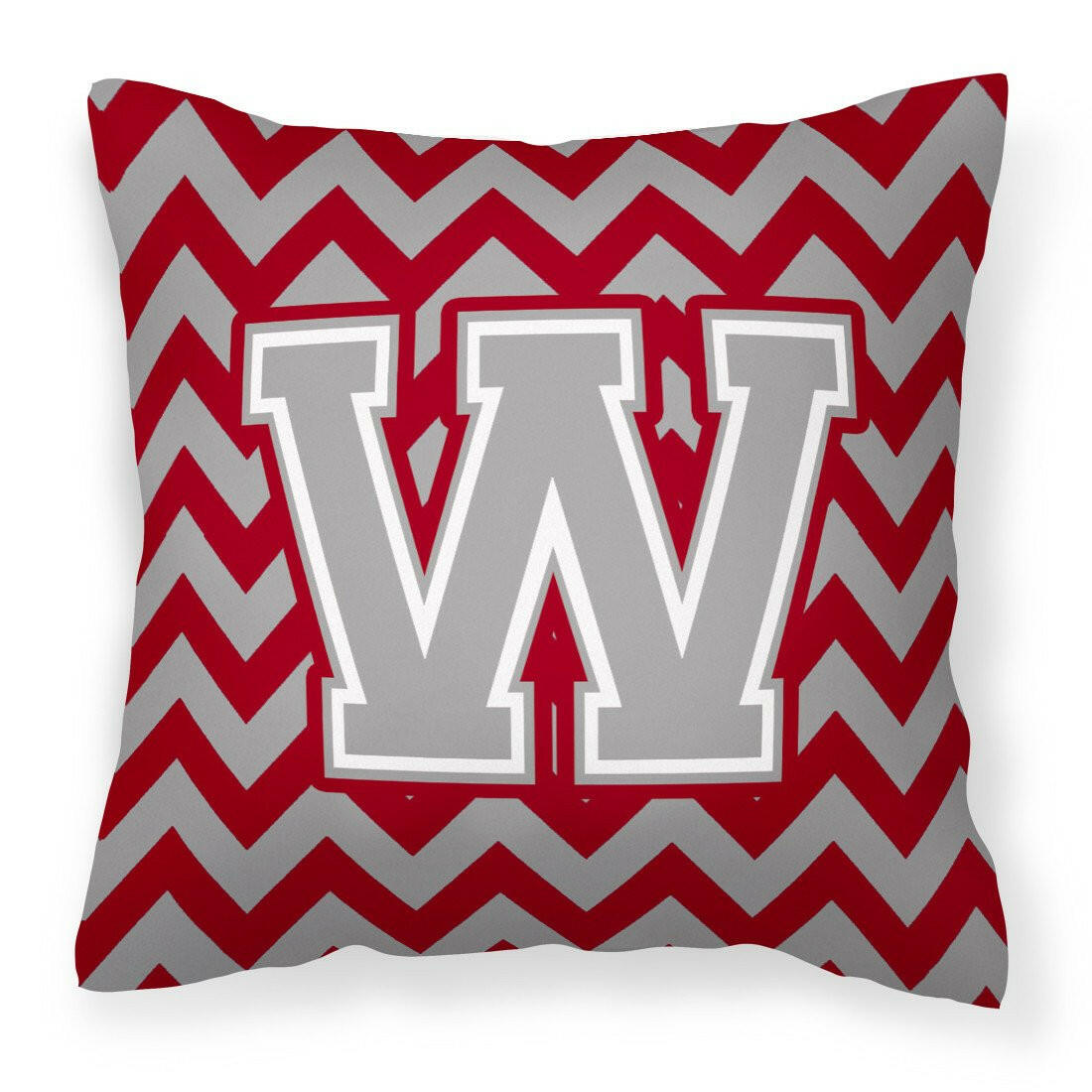 Letter W Chevron Crimson and Grey   Fabric Decorative Pillow CJ1043-WPW1414 - the-store.com