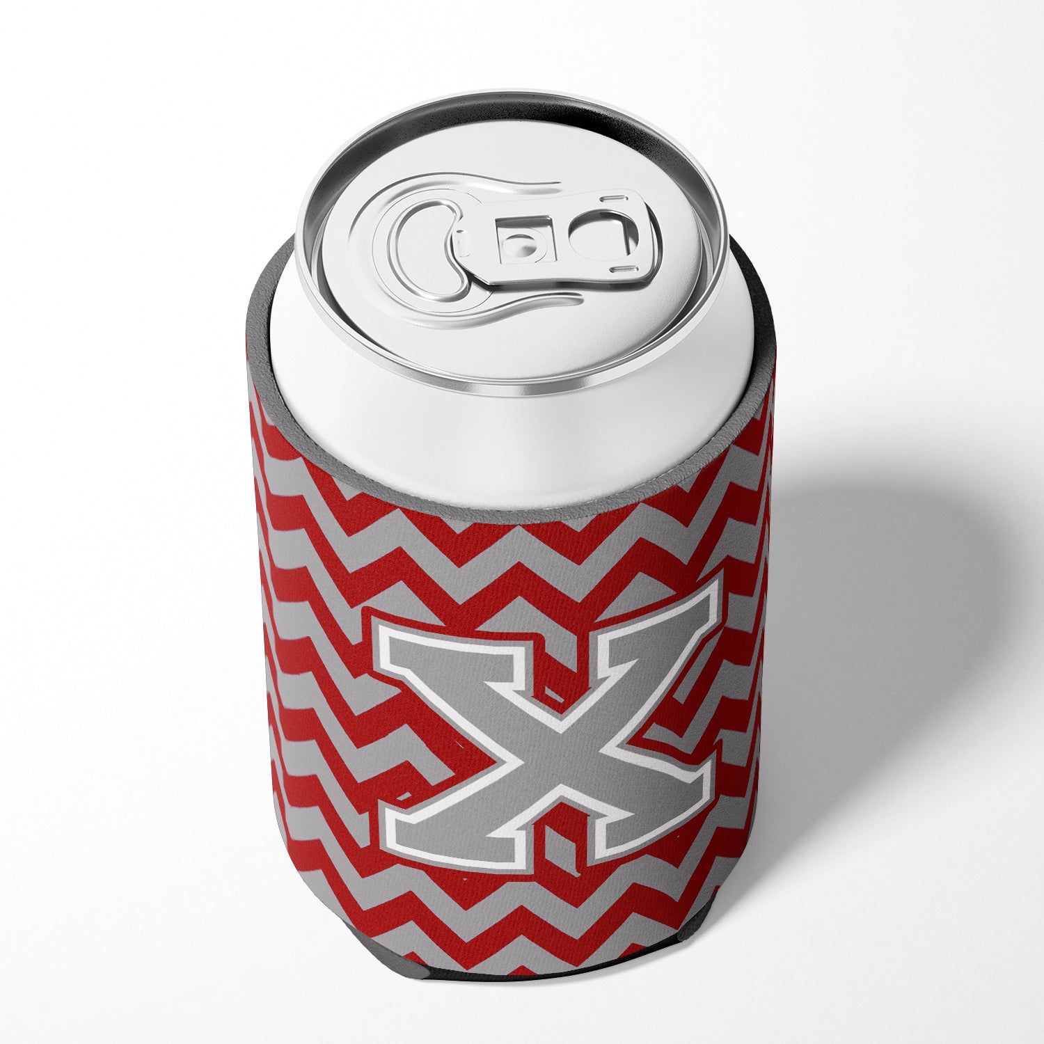 Letter X Chevron Crimson and Grey   Can or Bottle Hugger CJ1043-XCC.