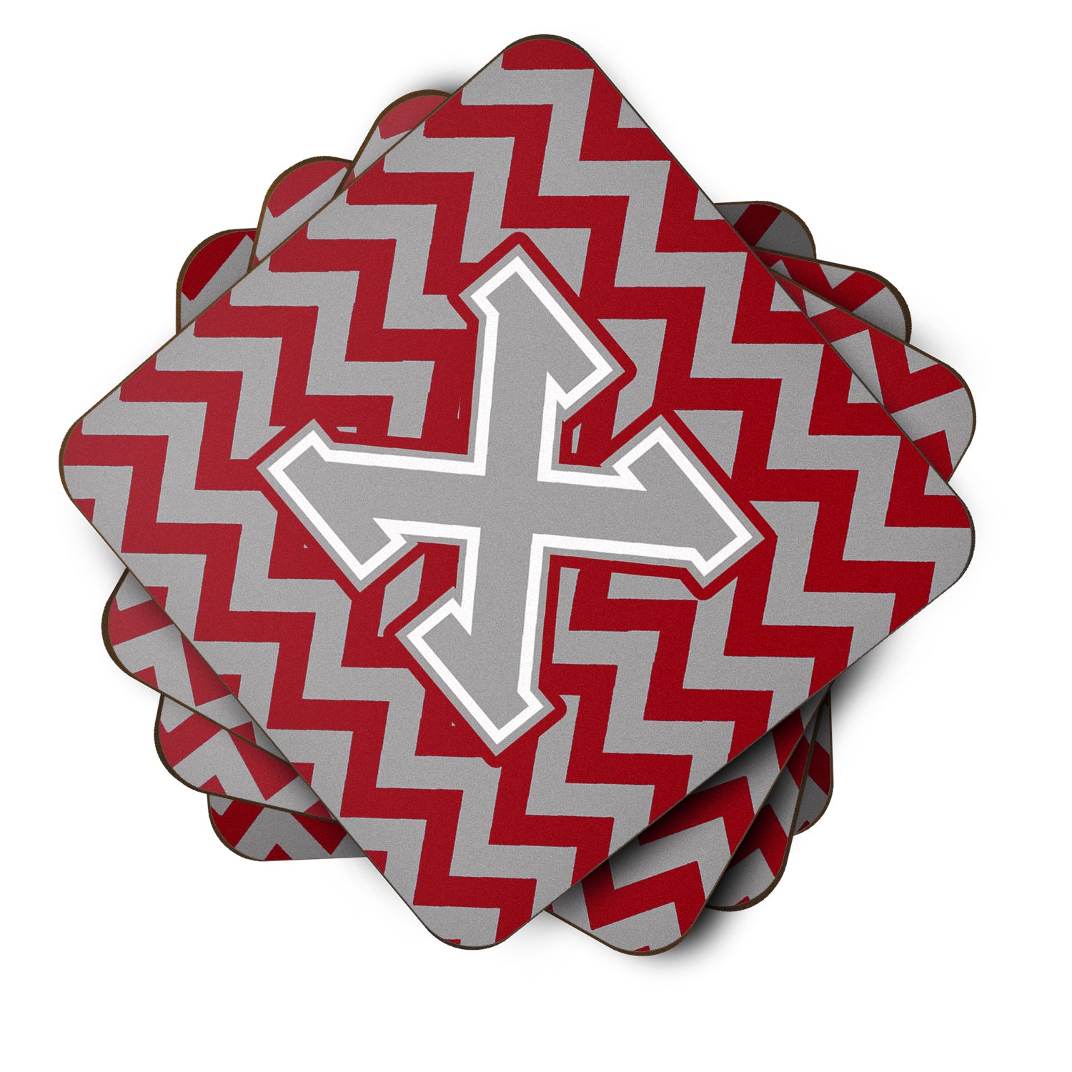 Letter X Chevron Crimson and Grey   Foam Coaster Set of 4 CJ1043-XFC - the-store.com