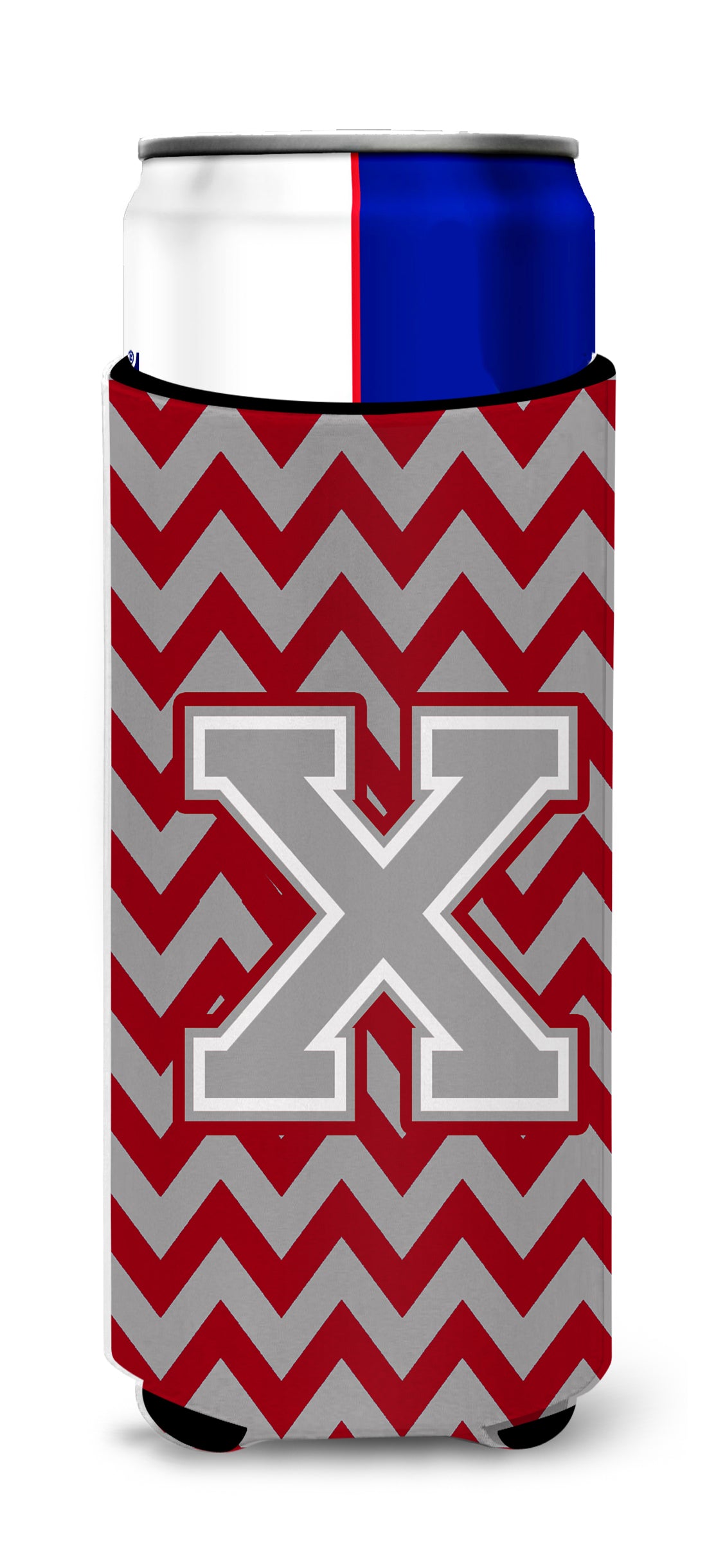 Letter X Chevron Crimson and Grey   Ultra Beverage Insulators for slim cans CJ1043-XMUK.