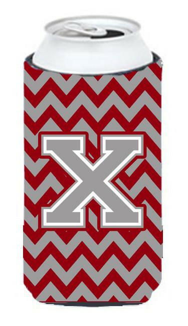 Letter X Chevron Crimson and Grey   Tall Boy Beverage Insulator Hugger CJ1043-XTBC by Caroline's Treasures