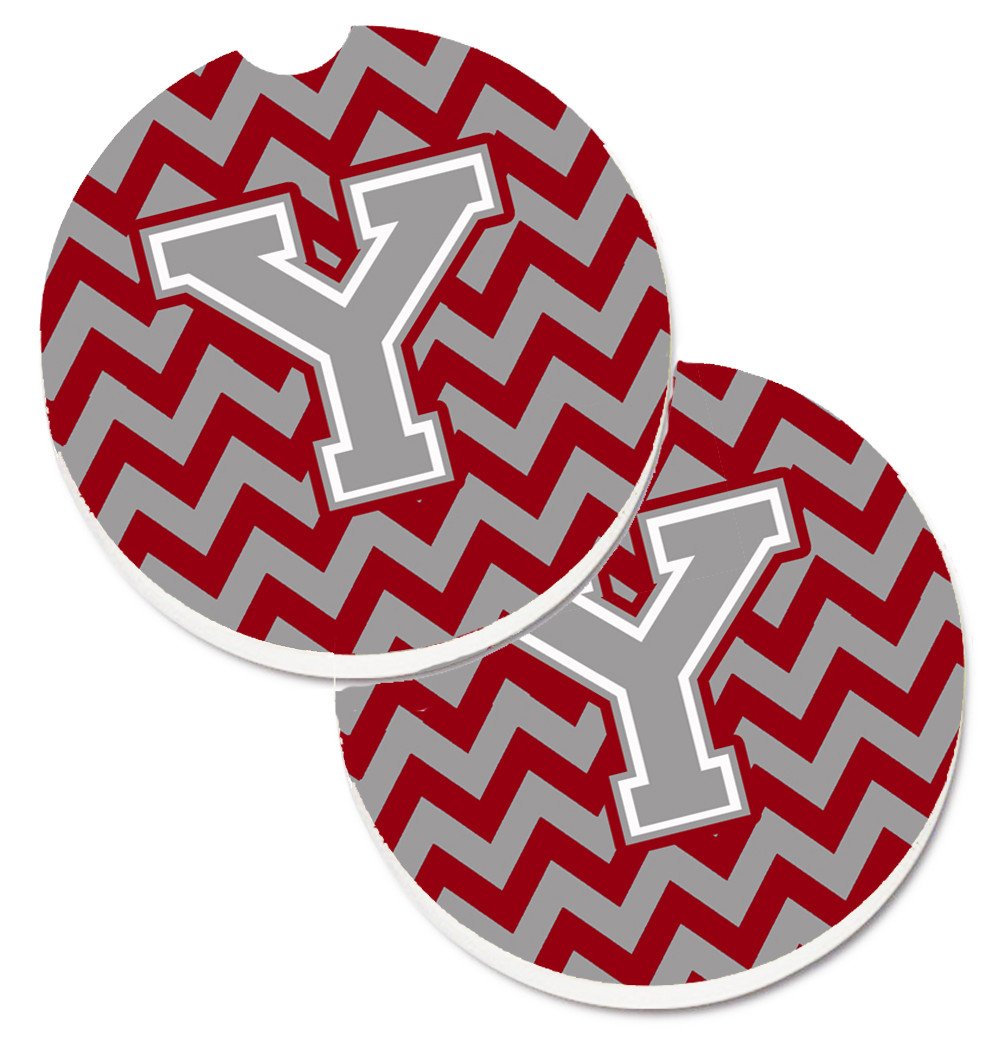 Letter Y Chevron Crimson and Grey   Set of 2 Cup Holder Car Coasters CJ1043-YCARC by Caroline's Treasures