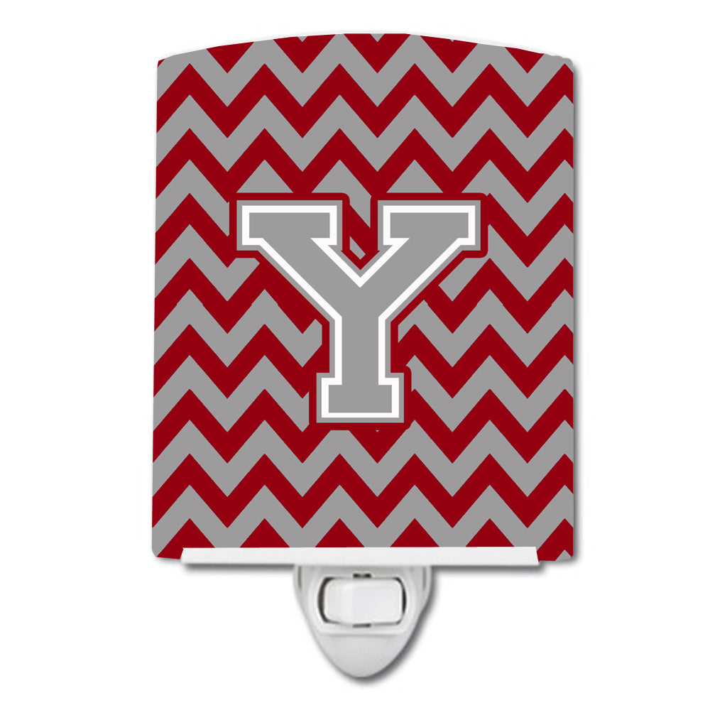 Letter Y Chevron Crimson and Grey   Ceramic Night Light CJ1043-YCNL - the-store.com