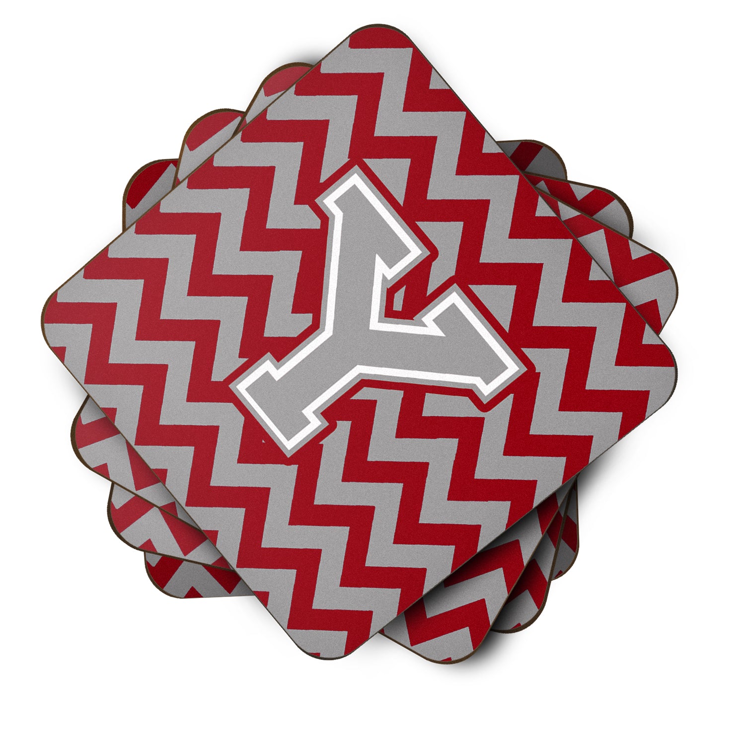 Letter Y Chevron Crimson and Grey   Foam Coaster Set of 4 CJ1043-YFC - the-store.com