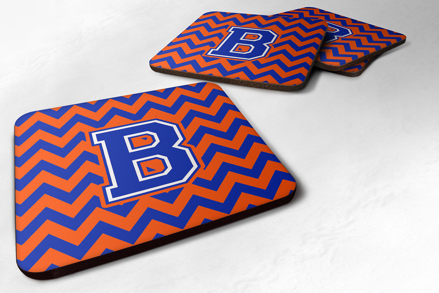 Letter B Chevron Orange and Blue Foam Coaster Set of 4 CJ1044-BFC - the-store.com