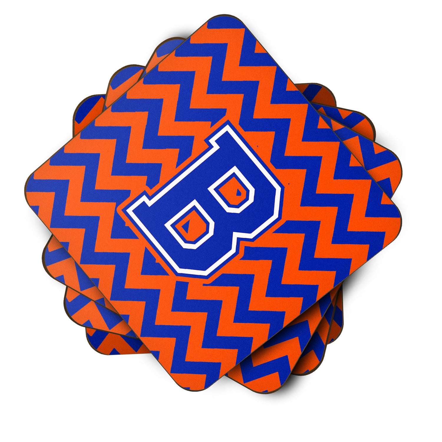 Letter B Chevron Orange and Blue Foam Coaster Set of 4 CJ1044-BFC - the-store.com