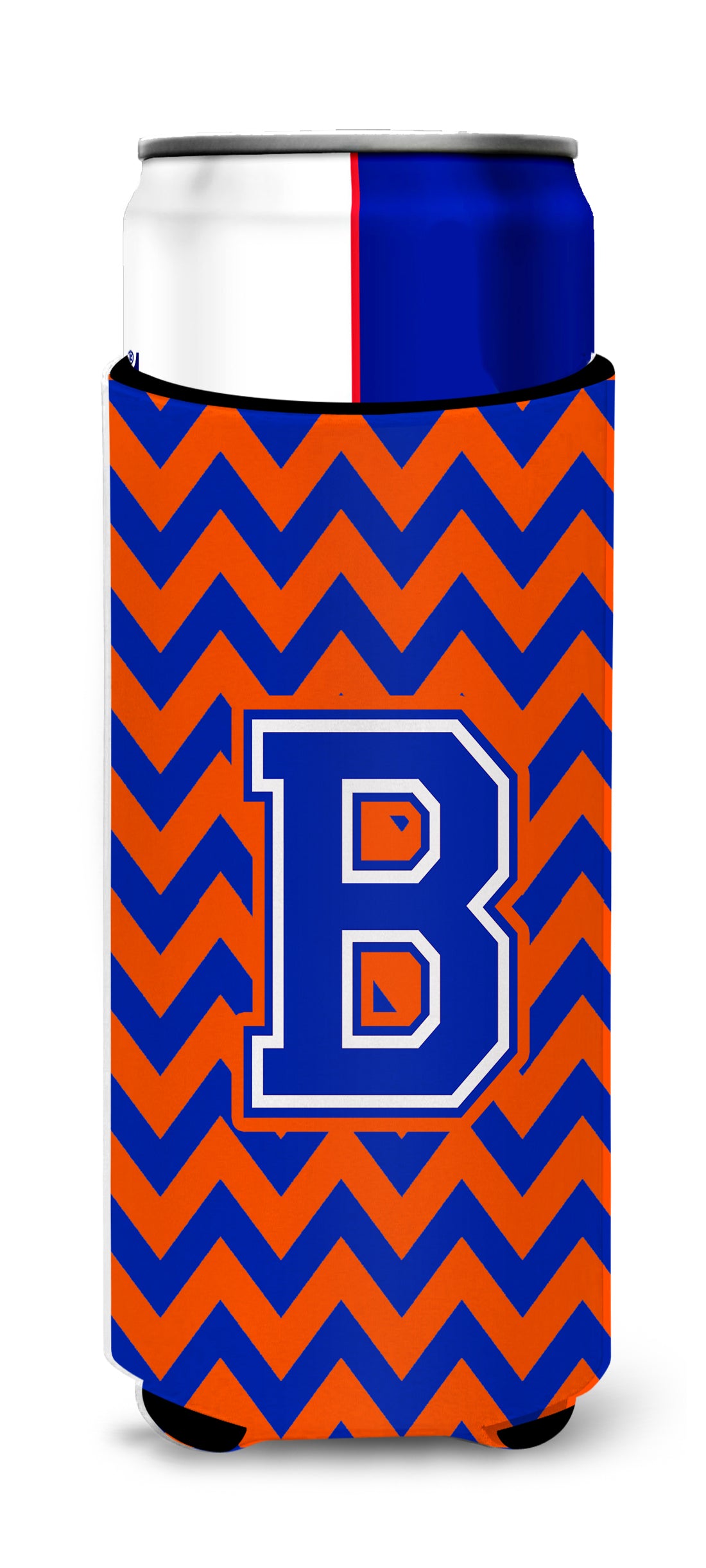 Letter B Chevron Orange and Blue Ultra Beverage Insulators for slim cans CJ1044-BMUK.