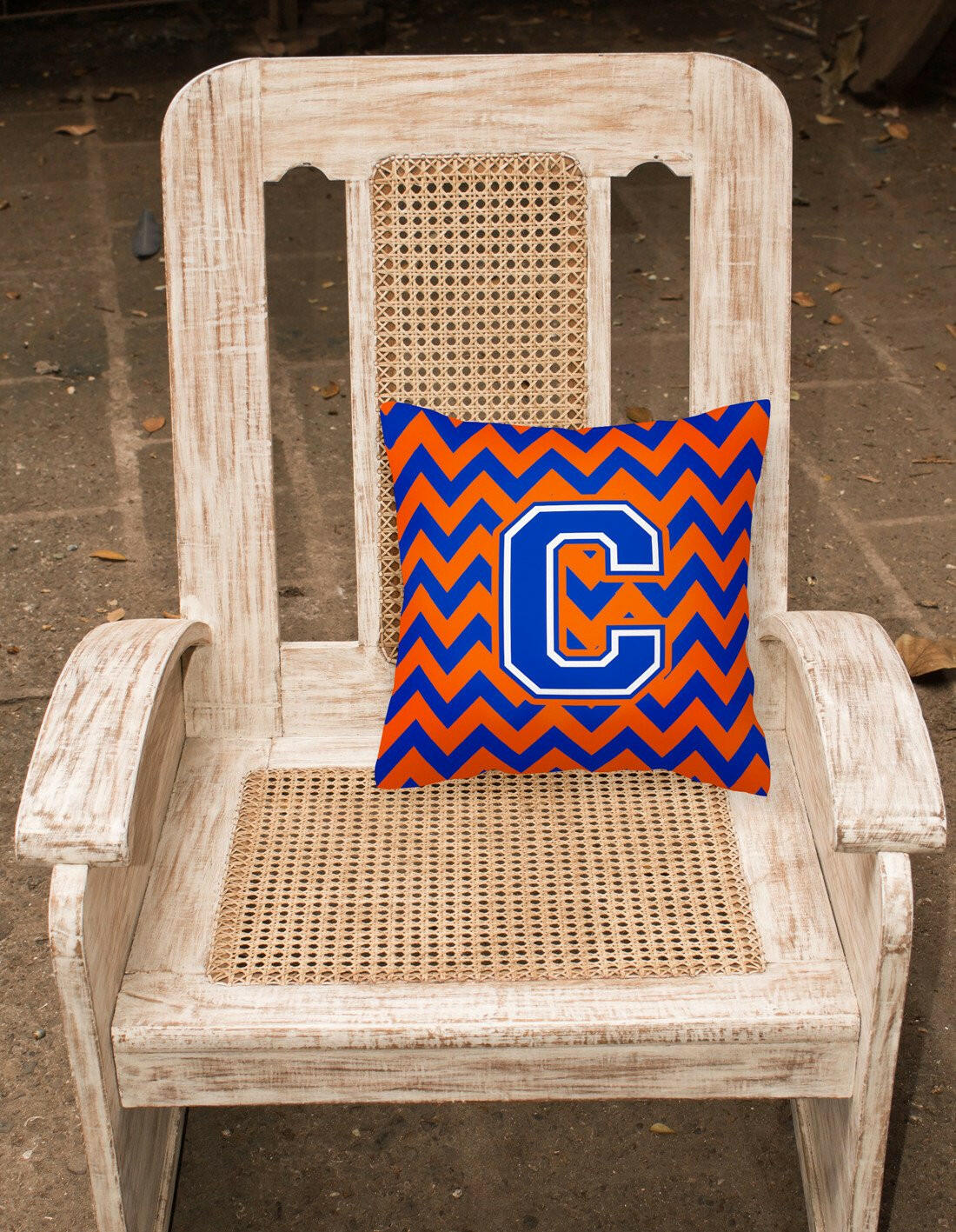 Letter C Chevron Orange and Blue Fabric Decorative Pillow CJ1044-CPW1414 - the-store.com