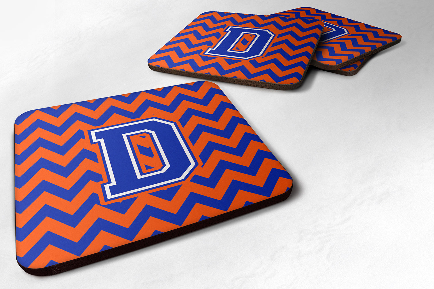 Letter D Chevron Orange and Blue Foam Coaster Set of 4 CJ1044-DFC - the-store.com