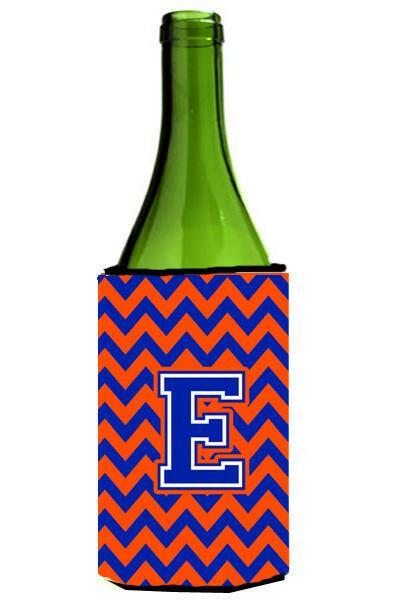 Letter E Chevron Orange and Blue Wine Bottle Beverage Insulator Hugger CJ1044-ELITERK by Caroline&#39;s Treasures