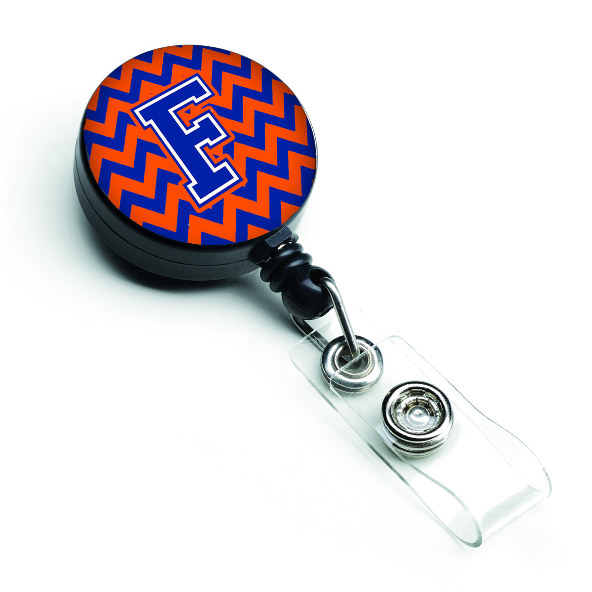 Letter F Chevron Orange and Blue Retractable Badge Reel CJ1044-FBR.