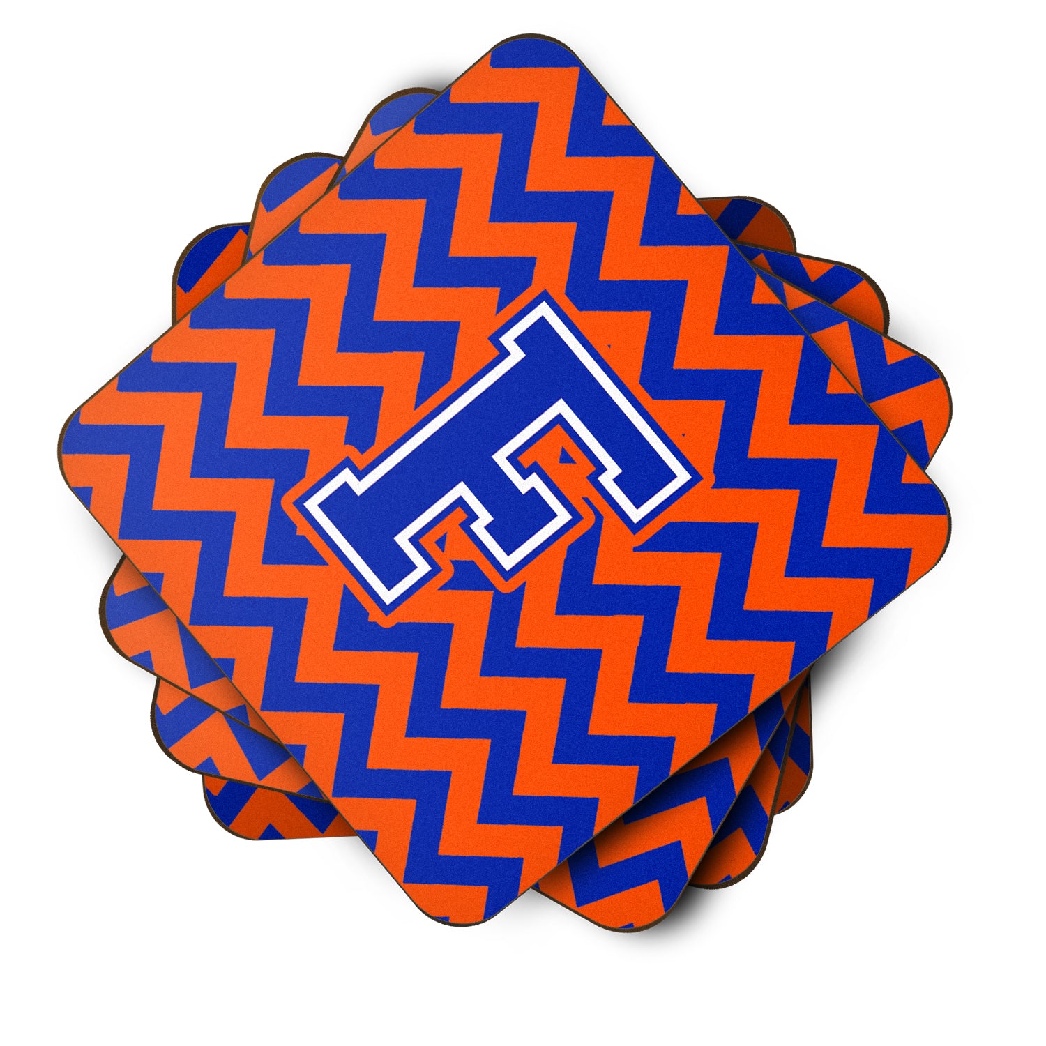 Letter F Chevron Orange and Blue Foam Coaster Set of 4 CJ1044-FFC - the-store.com