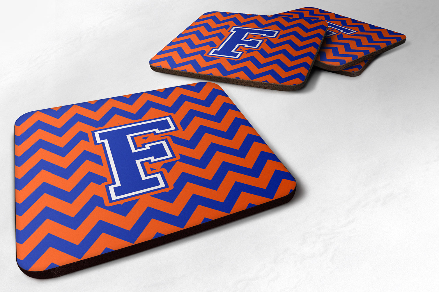 Letter F Chevron Orange and Blue Foam Coaster Set of 4 CJ1044-FFC - the-store.com