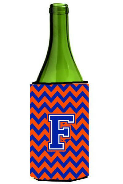 Letter F Chevron Orange and Blue Wine Bottle Beverage Insulator Hugger CJ1044-FLITERK by Caroline&#39;s Treasures