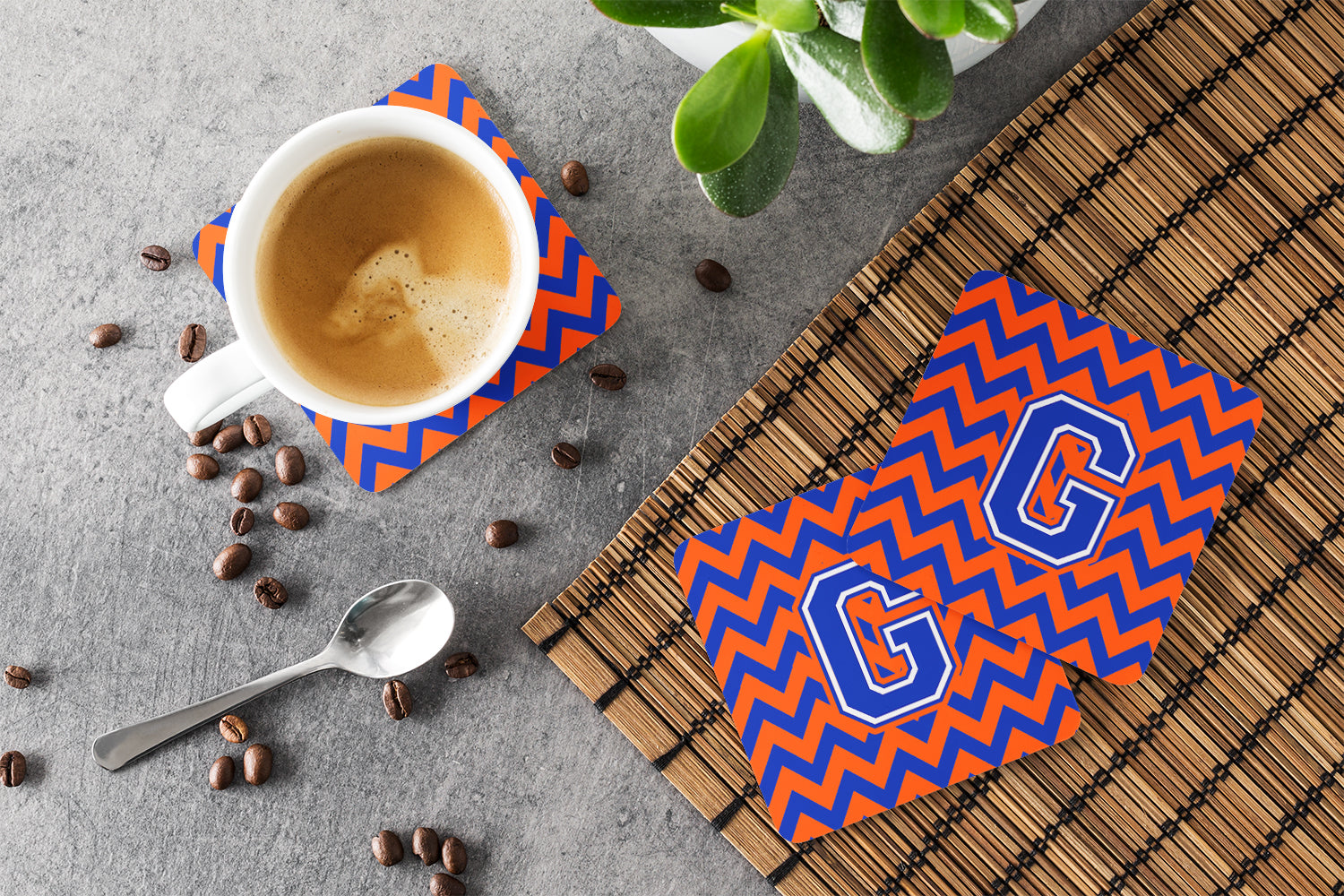 Letter G Chevron Orange and Blue Foam Coaster Set of 4 CJ1044-GFC - the-store.com