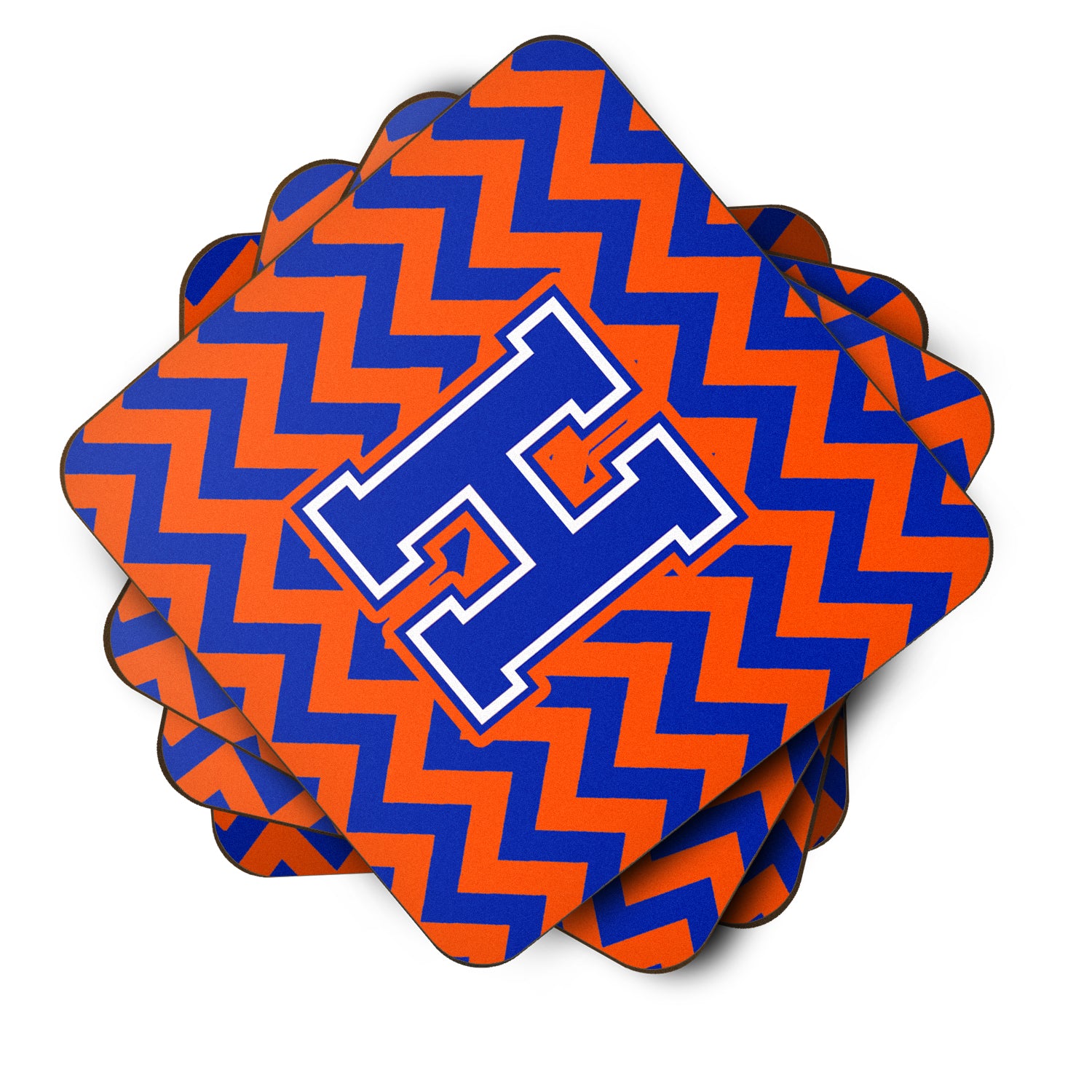 Letter H Chevron Orange and Blue Foam Coaster Set of 4 CJ1044-HFC - the-store.com