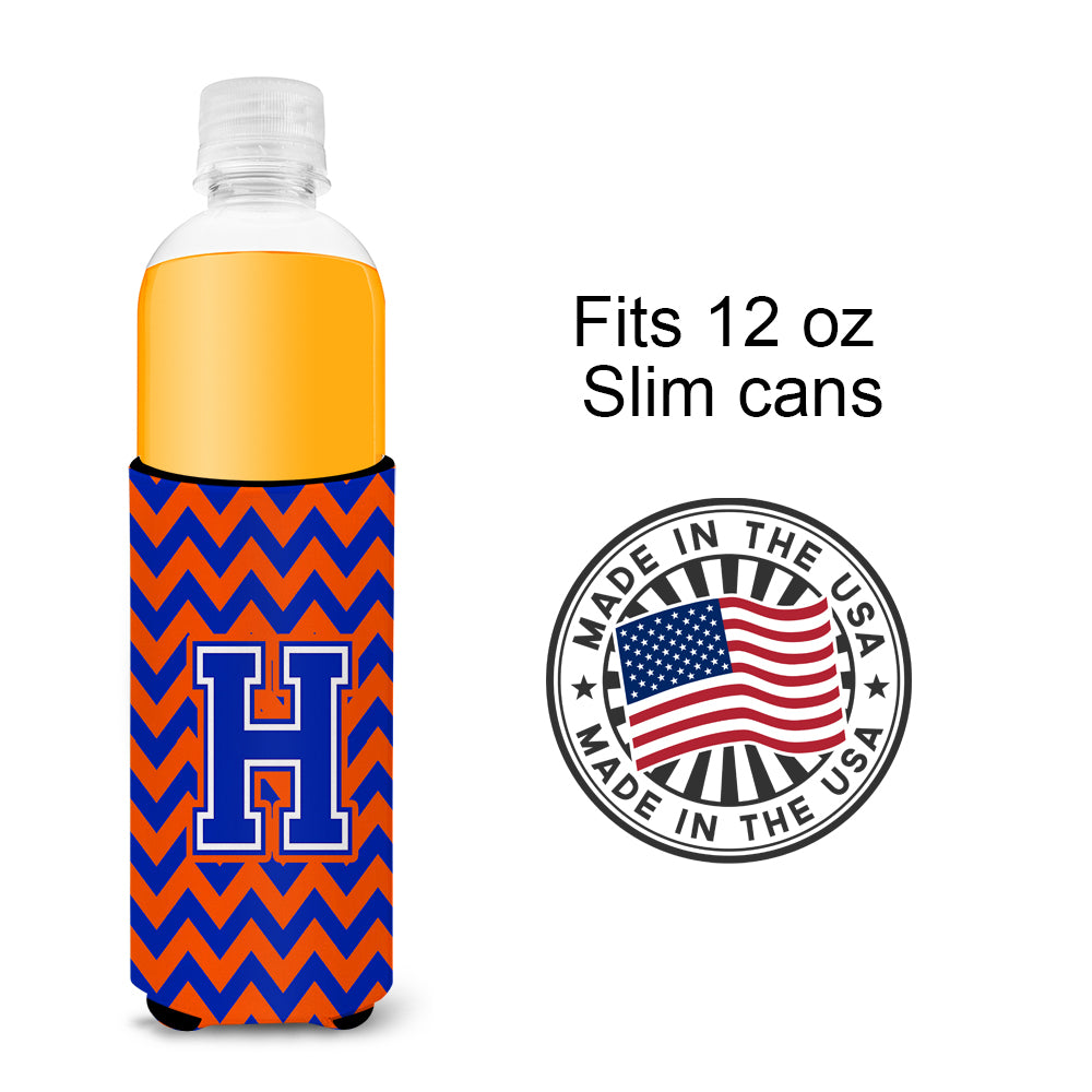 Letter H Chevron Orange and Blue Ultra Beverage Insulators for slim cans CJ1044-HMUK.