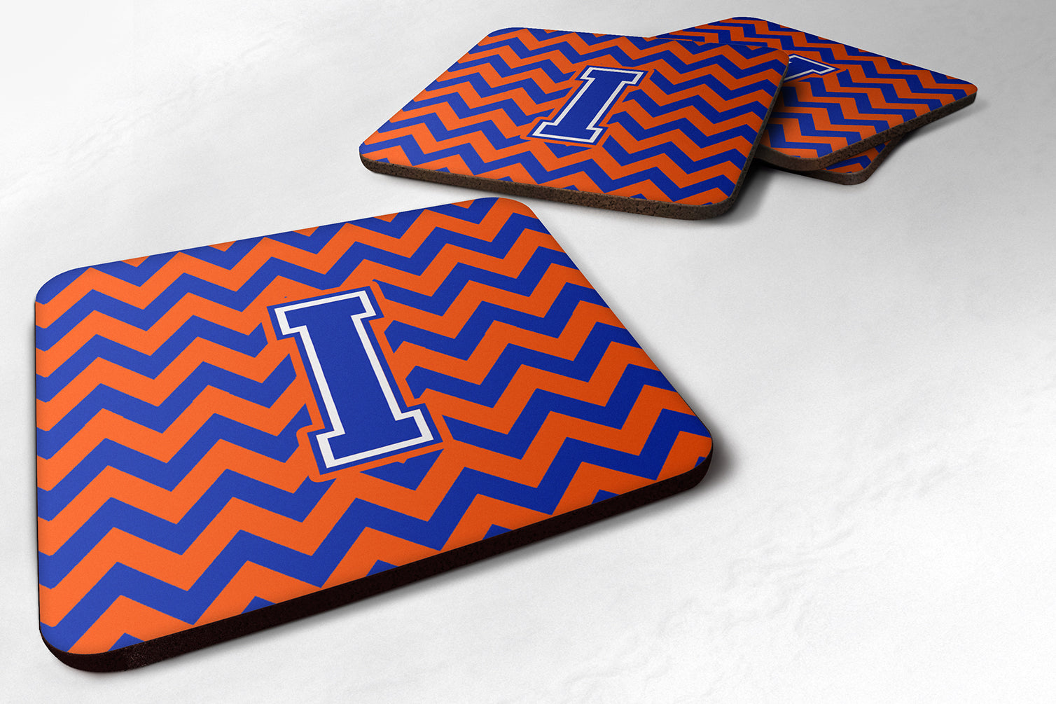 Letter I Chevron Orange and Blue Foam Coaster Set of 4 CJ1044-IFC - the-store.com