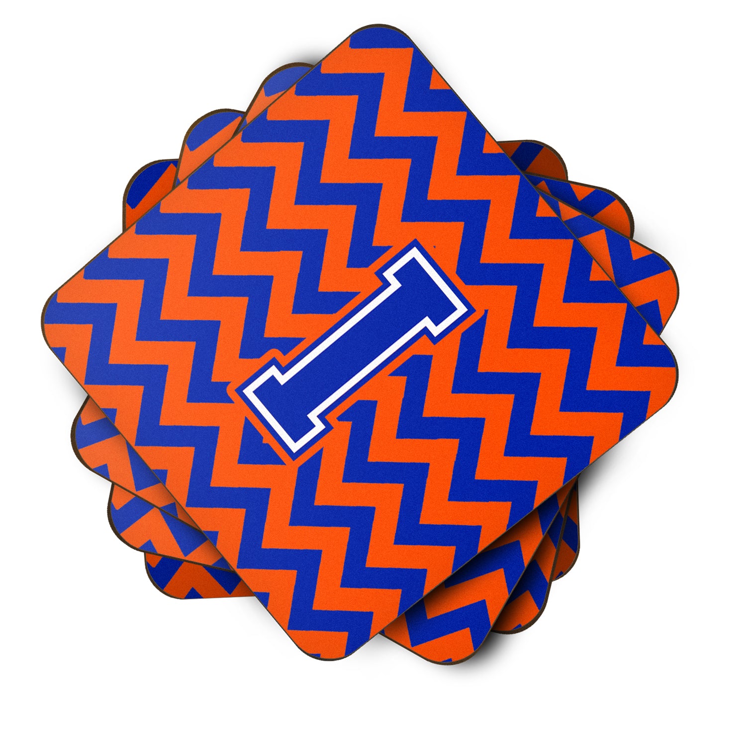 Letter I Chevron Orange and Blue Foam Coaster Set of 4 CJ1044-IFC - the-store.com