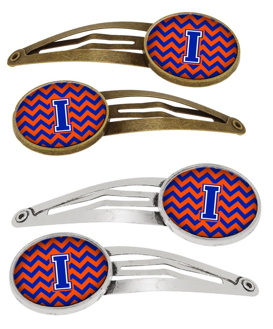 Letter I Chevron Orange and Blue Set of 4 Barrettes Hair Clips CJ1044-IHCS4 by Caroline&#39;s Treasures