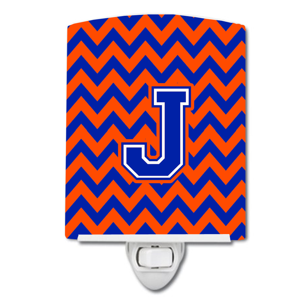 Letter J Chevron Orange and Blue Ceramic Night Light CJ1044-JCNL - the-store.com