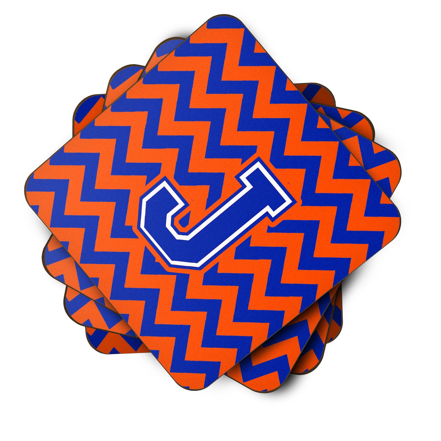 Letter J Chevron Orange and Blue Foam Coaster Set of 4 CJ1044-JFC - the-store.com