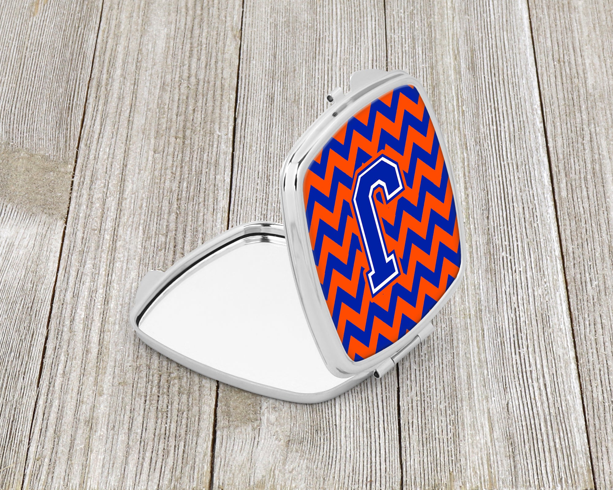 Letter J Chevron Orange and Blue Compact Mirror CJ1044-JSCM  the-store.com.