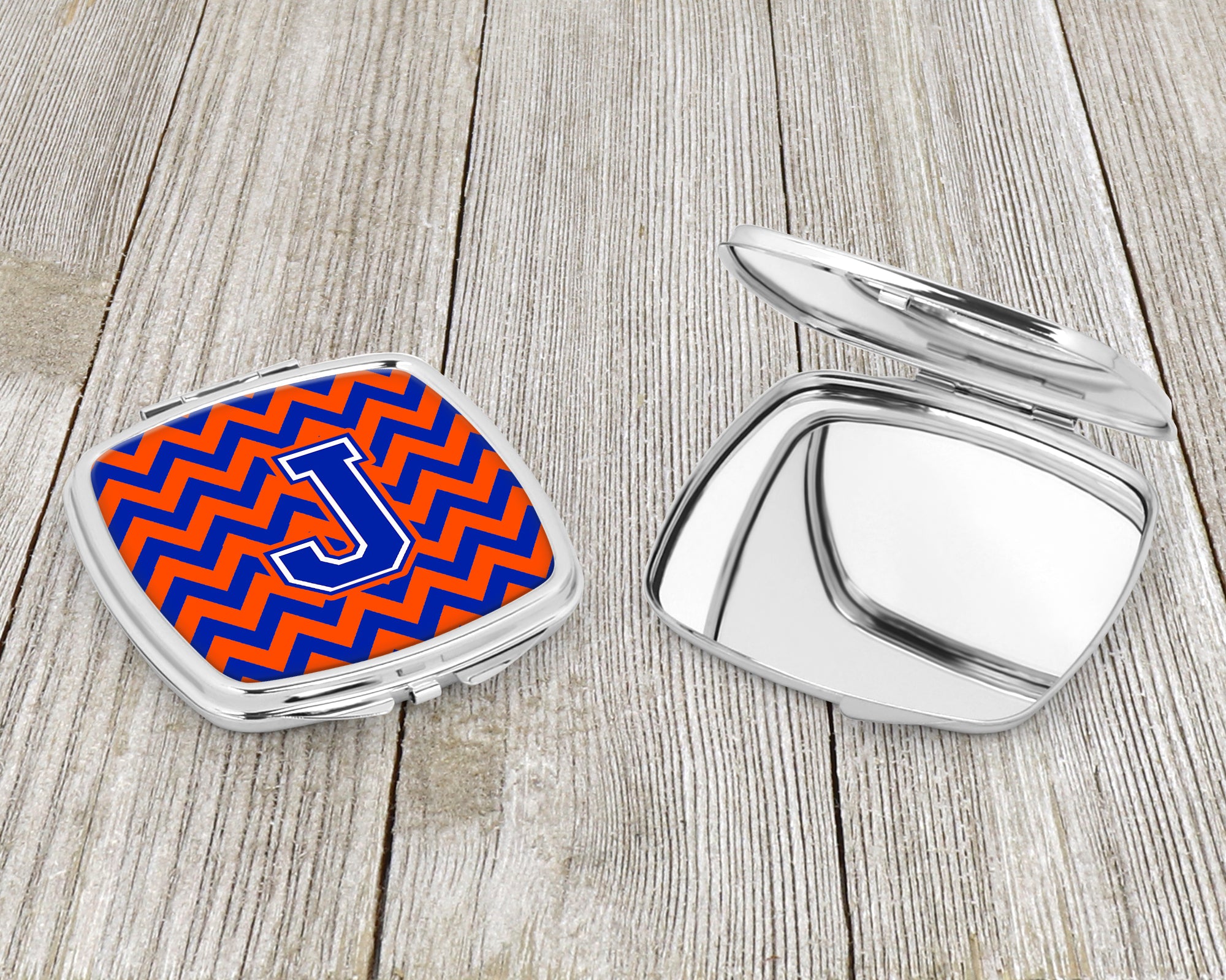 Letter J Chevron Orange and Blue Compact Mirror CJ1044-JSCM  the-store.com.