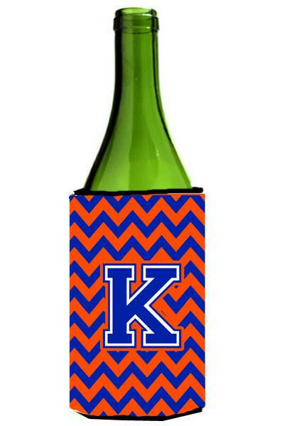 Letter K Chevron Orange and Blue Wine Bottle Beverage Insulator Hugger CJ1044-KLITERK by Caroline&#39;s Treasures