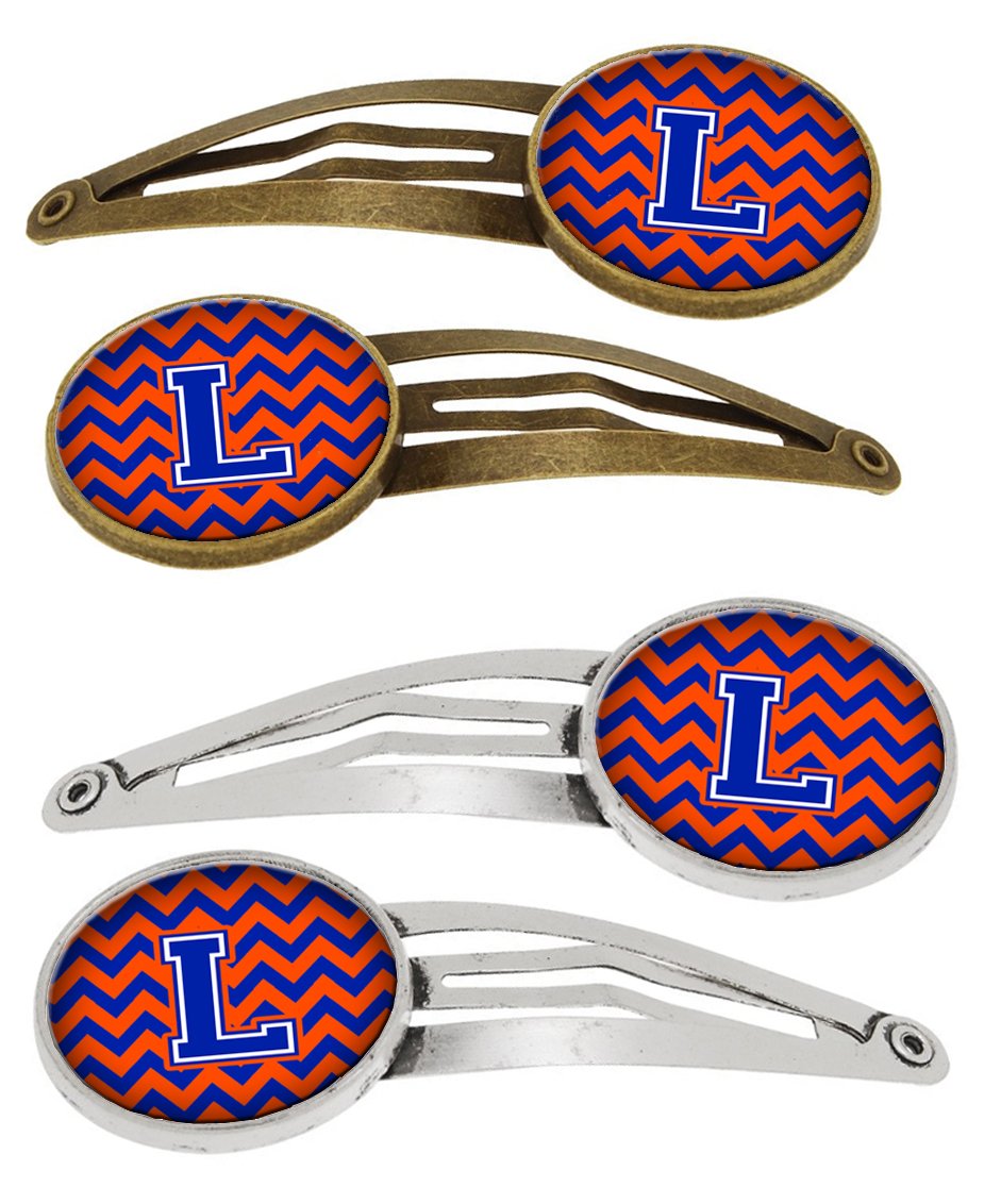 Letter L Chevron Orange and Blue Set of 4 Barrettes Hair Clips CJ1044-LHCS4 by Caroline's Treasures