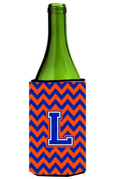 Letter L Chevron Orange and Blue Wine Bottle Beverage Insulator Hugger CJ1044-LLITERK by Caroline's Treasures