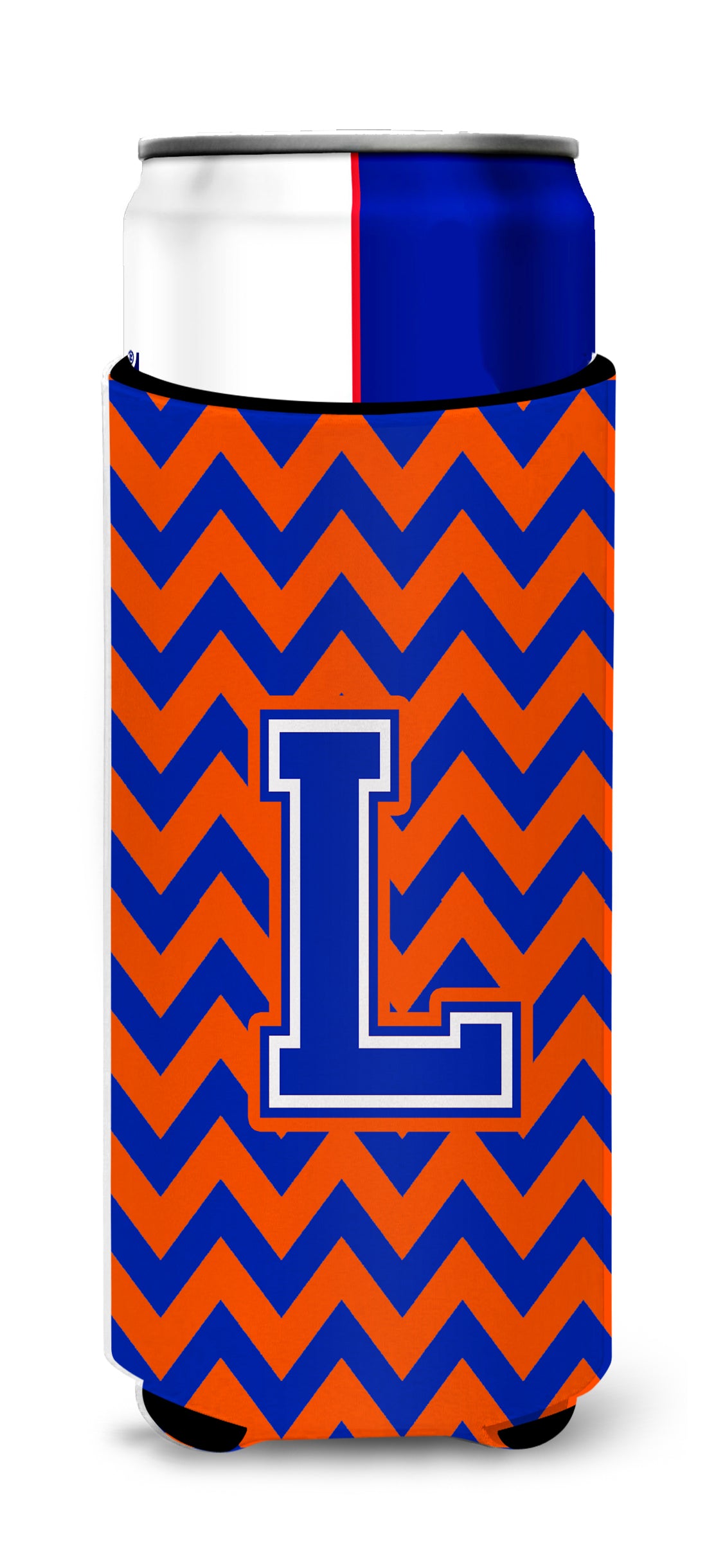 Letter L Chevron Orange and Blue Ultra Beverage Insulators for slim cans CJ1044-LMUK.